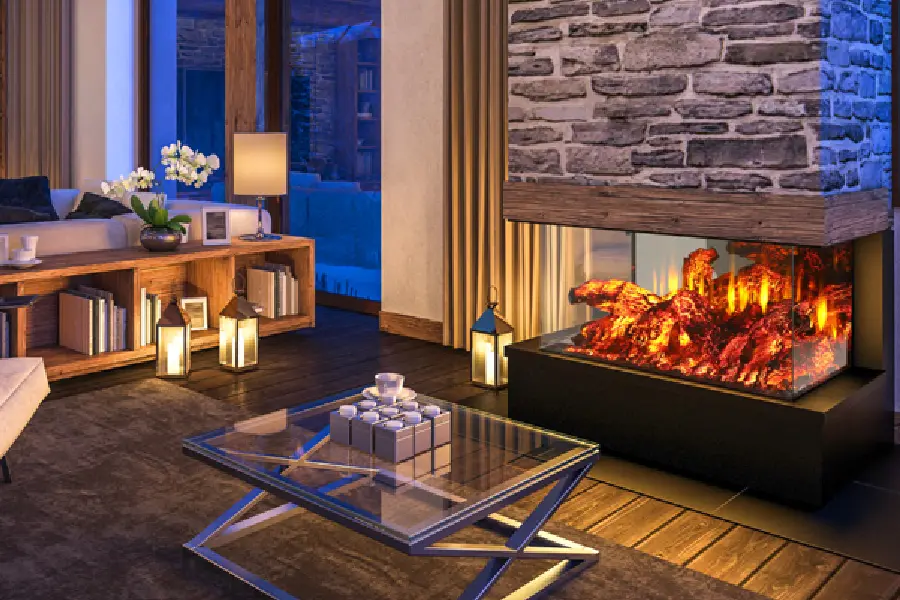 3D kor alev efekti, doğal ateş hissini kusursuz şekilde yansıtırken, dumansız ve bacasız yapısı sayesinde zahmetsiz kullanım sağlar.