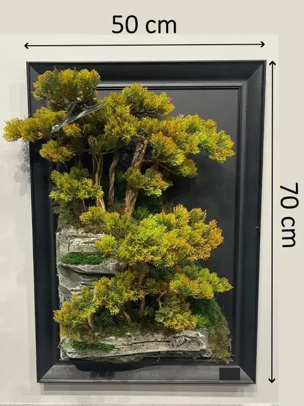 Doğal Ağaç Gövdeli Yapay Bonsai Tablo Dikdörtgen 50 X 70 cm TB-1068