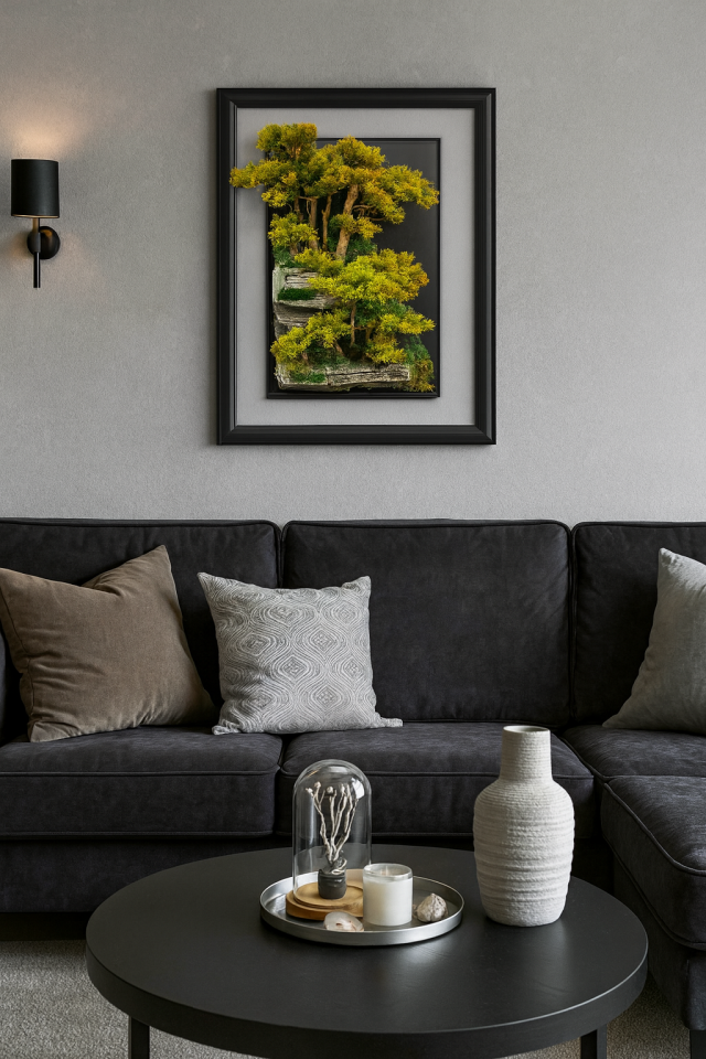 Doğal Ağaç Gövdeli Yapay Bonsai Tablo Dikdörtgen 50 X 70 cm TB-1068