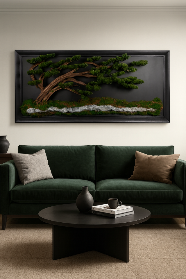 Doğal Ağaç Gövdeli Yapay Bonsai Tablo Dikdörtgen 89 X 194 cm TB-1108
