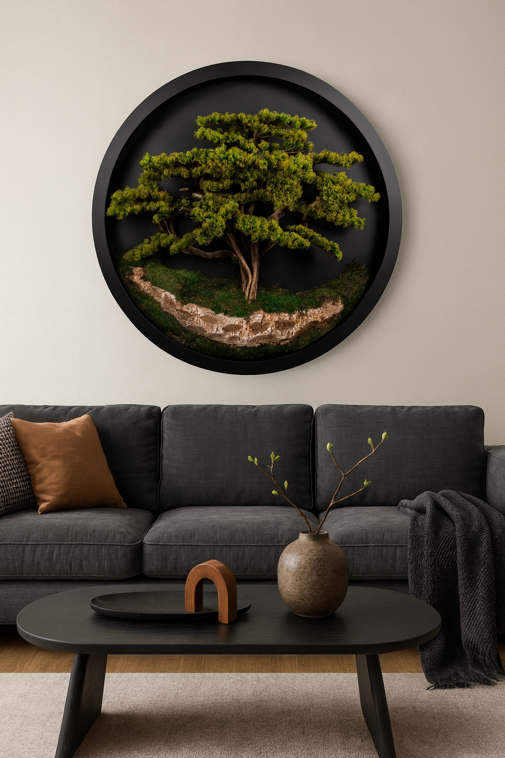 Doğal Ağaç Gövdeli Yapay Bonsai Tablo Daire 140 cm TB-1109