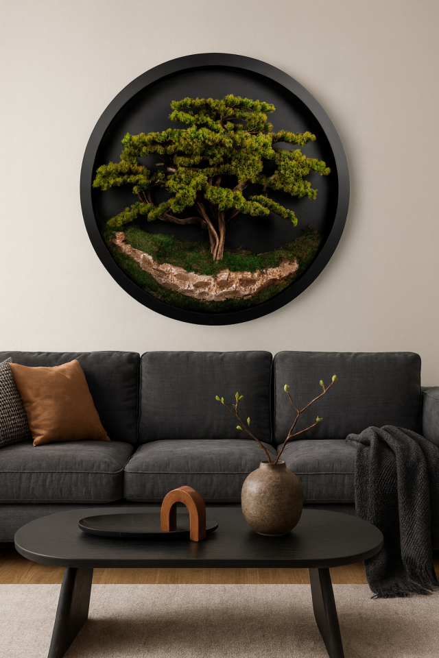 Doğal Ağaç Gövdeli Yapay Bonsai Tablo Daire 140 cm TB-1109