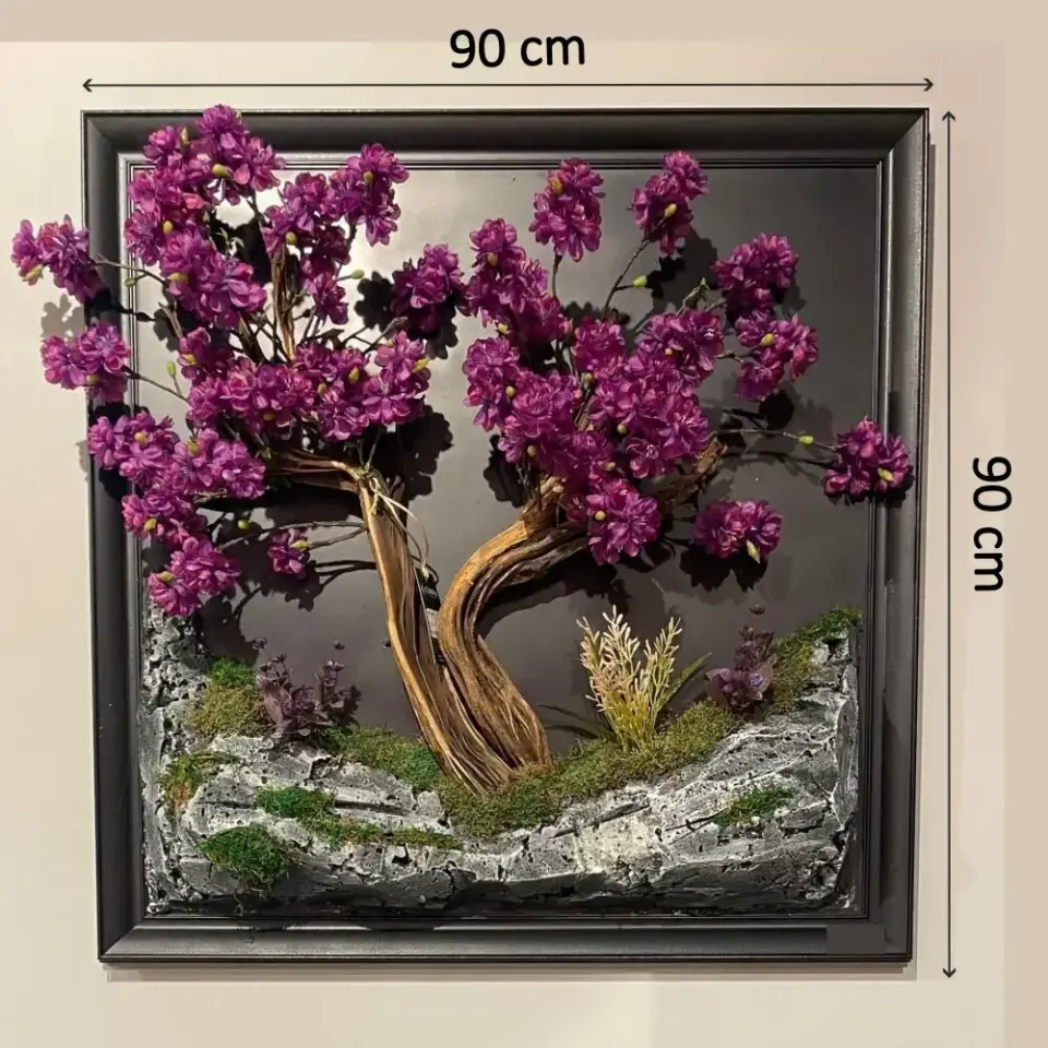 Doğal Ağaç Gövdeli Yapay Bonsai Tablo Kare 90 X 90 cm TB-1116