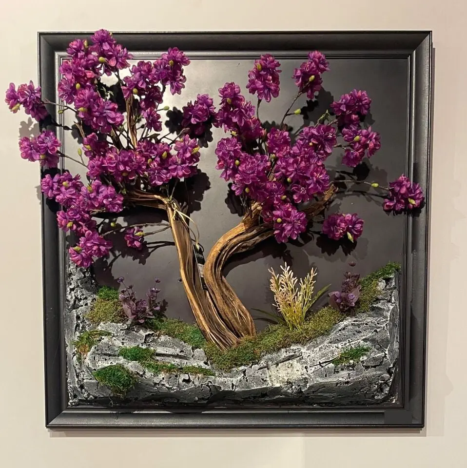 Doğal Ağaç Gövdeli Yapay Bonsai Tablo Kare 90 X 90 cm TB-1116