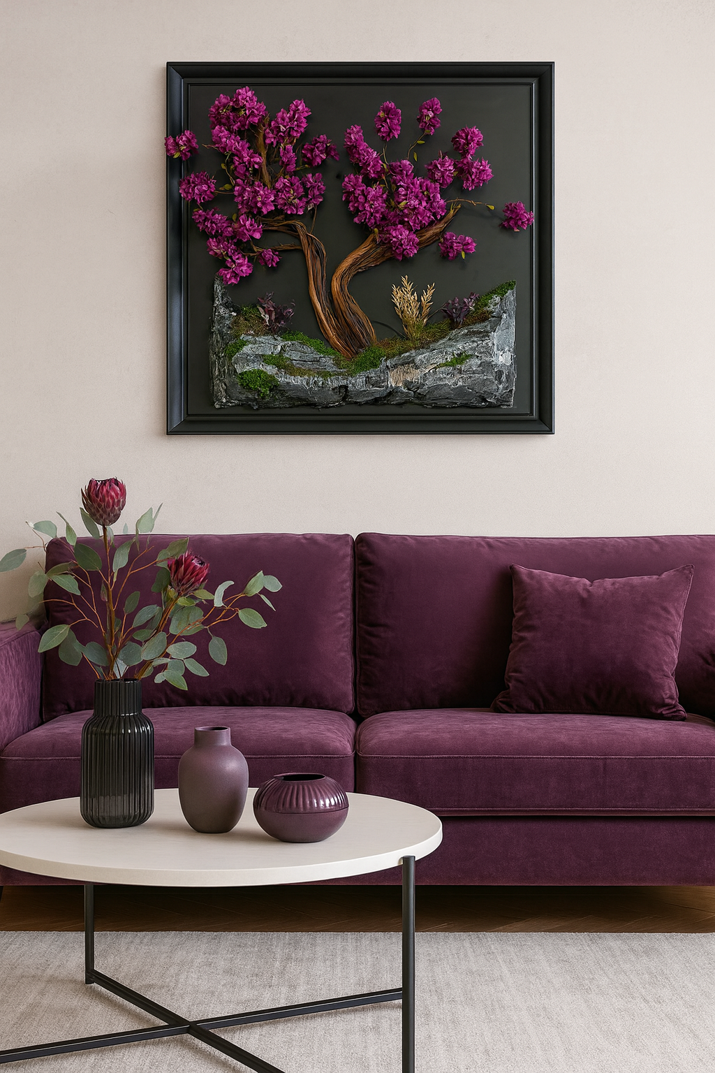 Doğal Ağaç Gövdeli Yapay Bonsai Tablo Kare 90 X 90 cm TB-1116