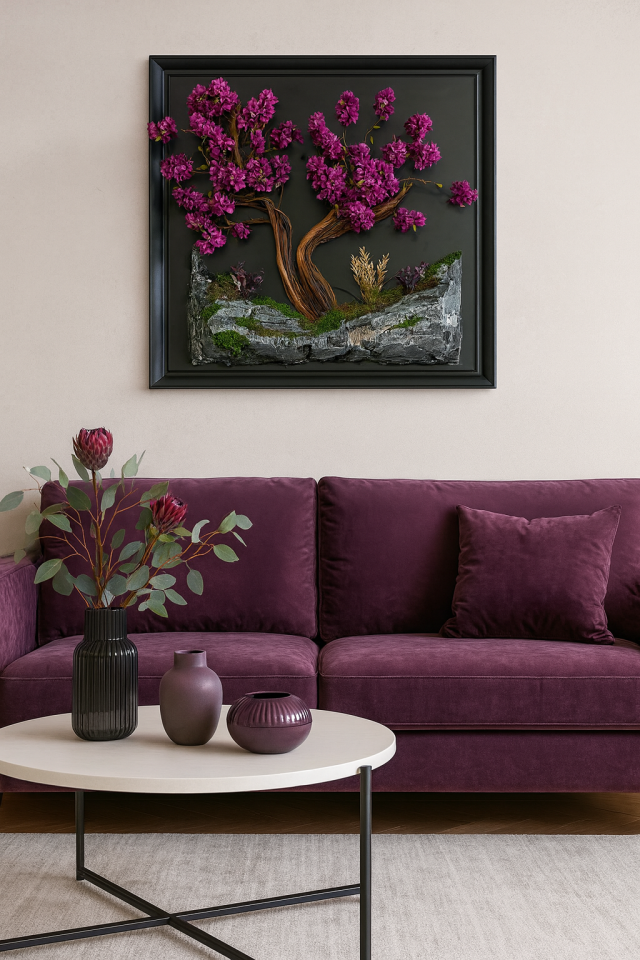 Doğal Ağaç Gövdeli Yapay Bonsai Tablo Kare 90 X 90 cm TB-1116