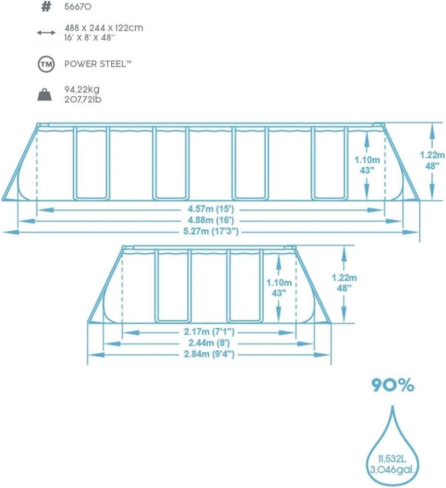 Bestway Havuz Seti 488 cm X 244 cm X122 cm -56670