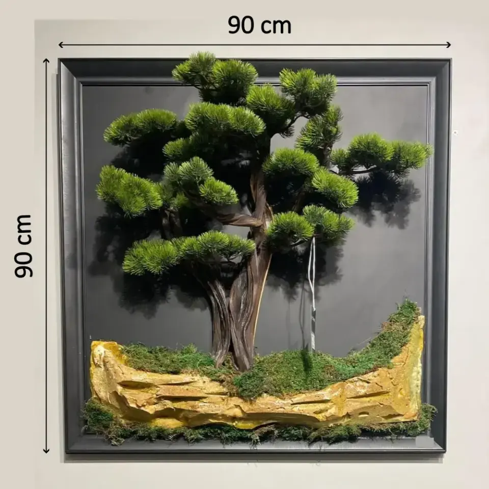 Doğal Ağaç Gövdeli Yapay Bonsai Tablo Kare 90 X 90 cm TB-1118