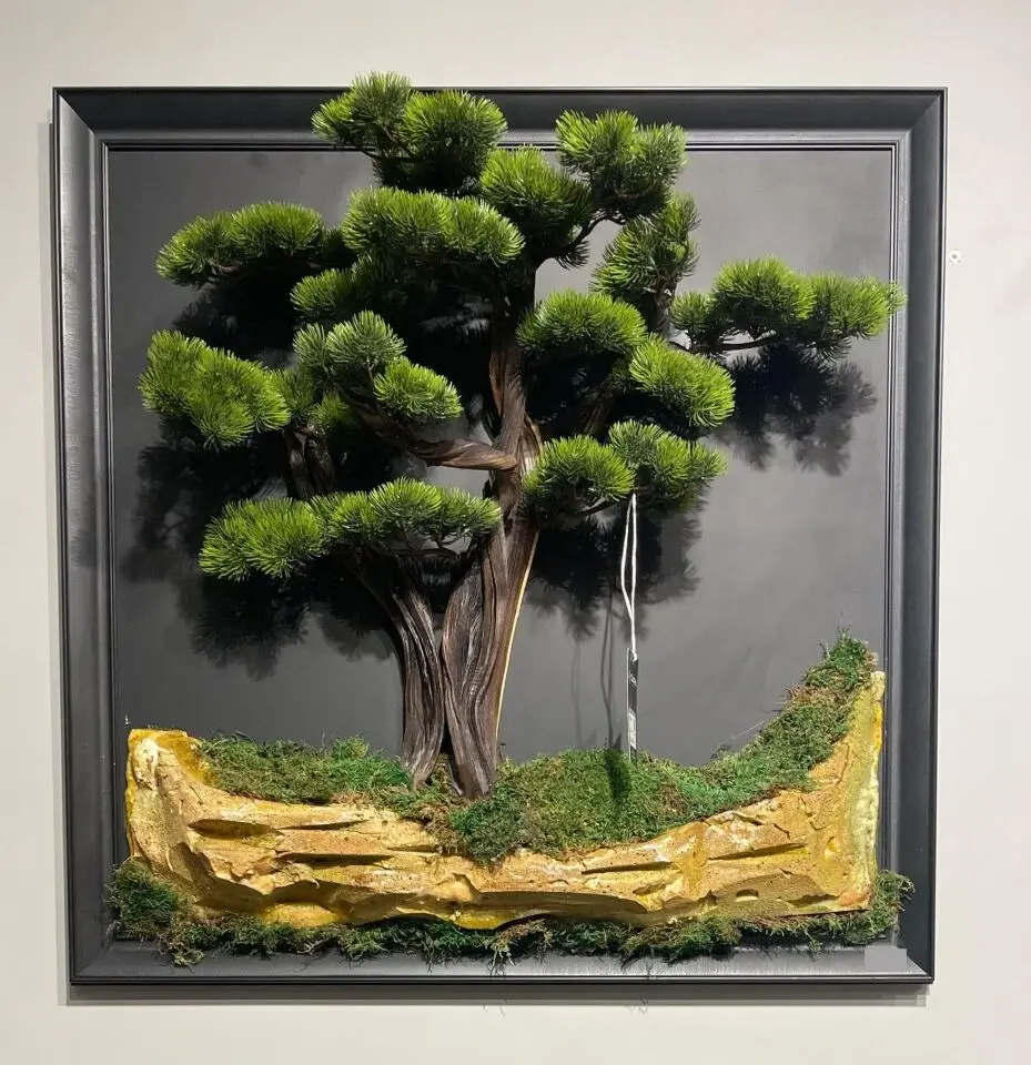 Doğal Ağaç Gövdeli Yapay Bonsai Tablo Kare 90 X 90 cm TB-1118