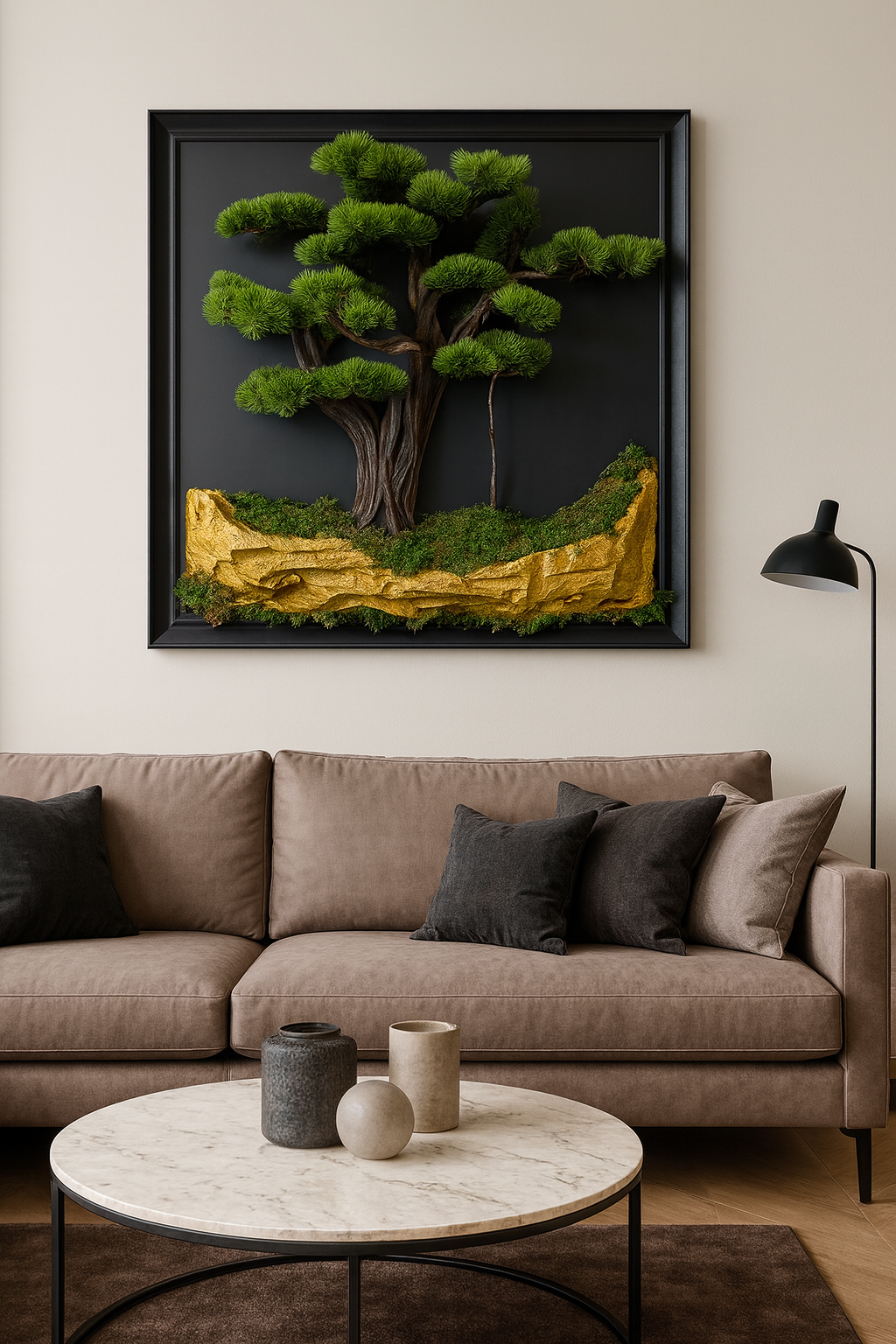 Doğal Ağaç Gövdeli Yapay Bonsai Tablo Kare 90 X 90 cm TB-1118