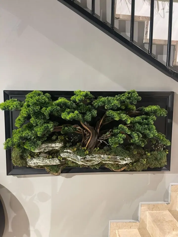 Doğal Ağaç Gövdeli Yapay Bonsai Tablo Dikdörtgen 140 X 70 cm TB-1119