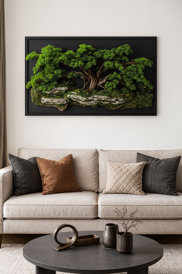 Doğal Ağaç Gövdeli Yapay Bonsai Tablo Dikdörtgen 140 X 70 cm TB-1119