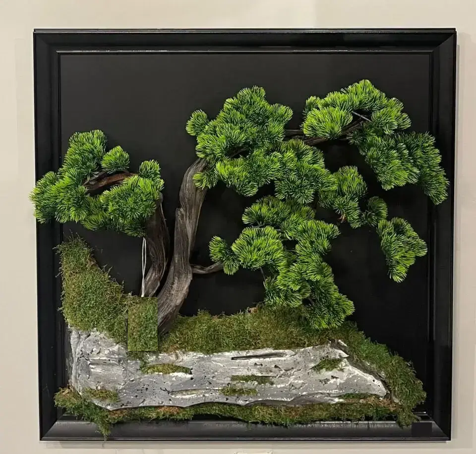 Doğal Ağaç Gövdeli Yapay Bonsai Tablo Kare 90 X 90 cm TB-1121