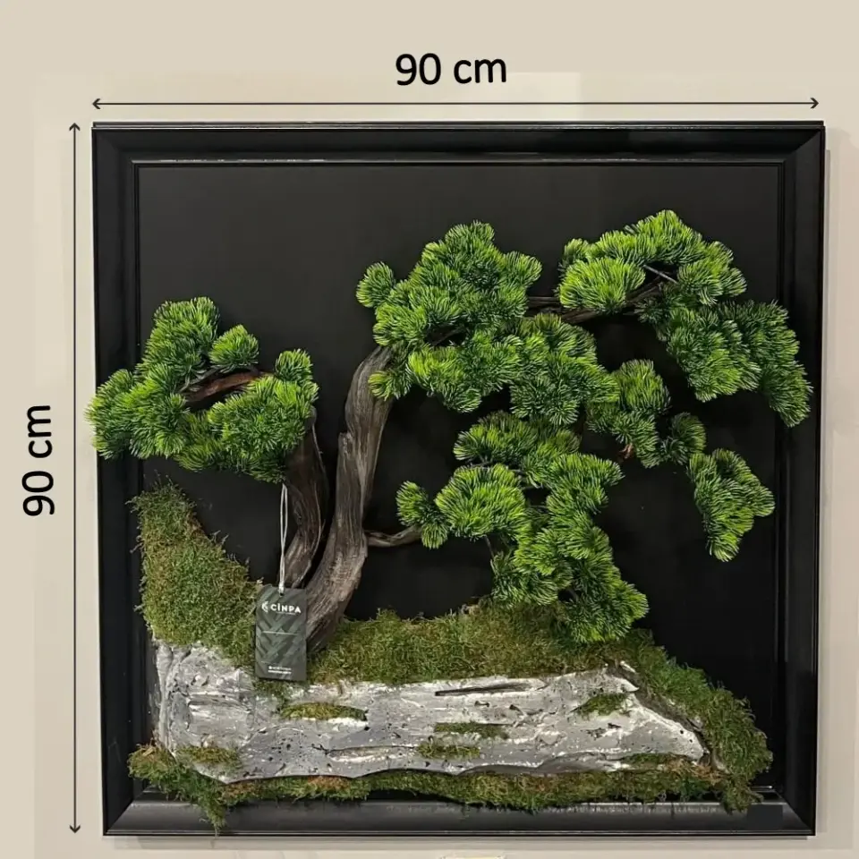 Doğal Ağaç Gövdeli Yapay Bonsai Tablo Kare 90 X 90 cm TB-1121