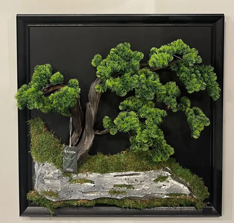 Doğal Ağaç Gövdeli Yapay Bonsai Tablo Kare 90 X 90 cm TB-1121