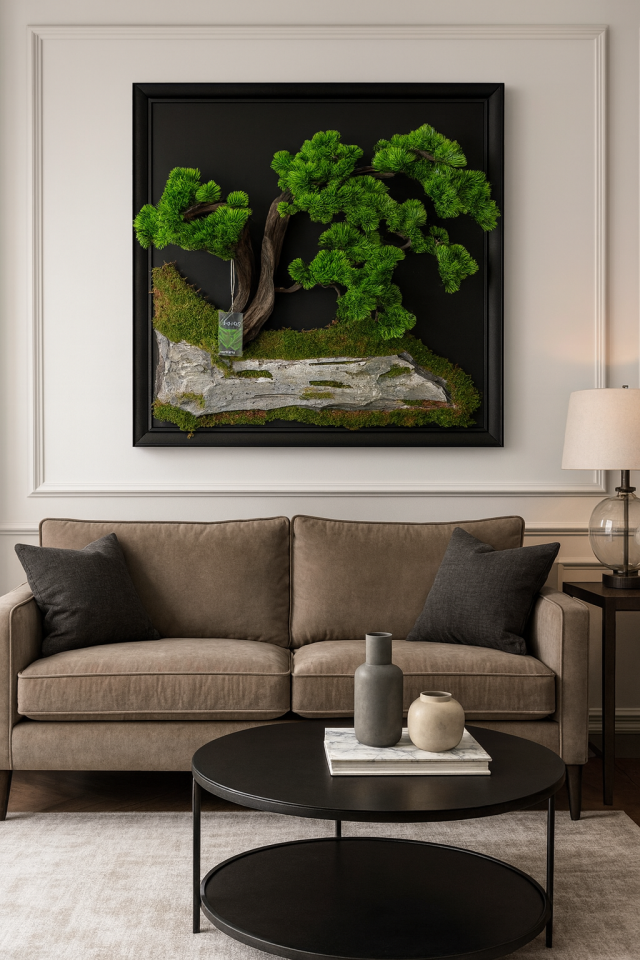 Doğal Ağaç Gövdeli Yapay Bonsai Tablo Kare 90 X 90 cm TB-1121