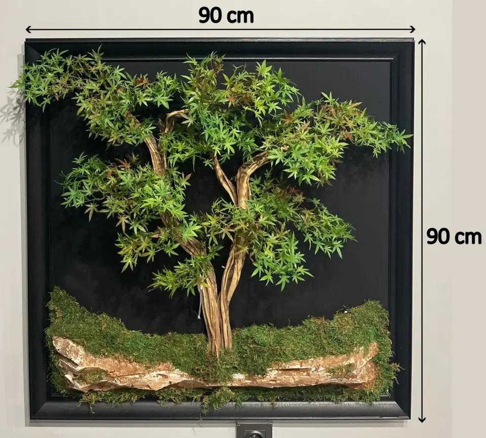 Doğal Ağaç Gövdeli Yapay Bonsai Tablo Kare 90 X 90 cm TB-1122