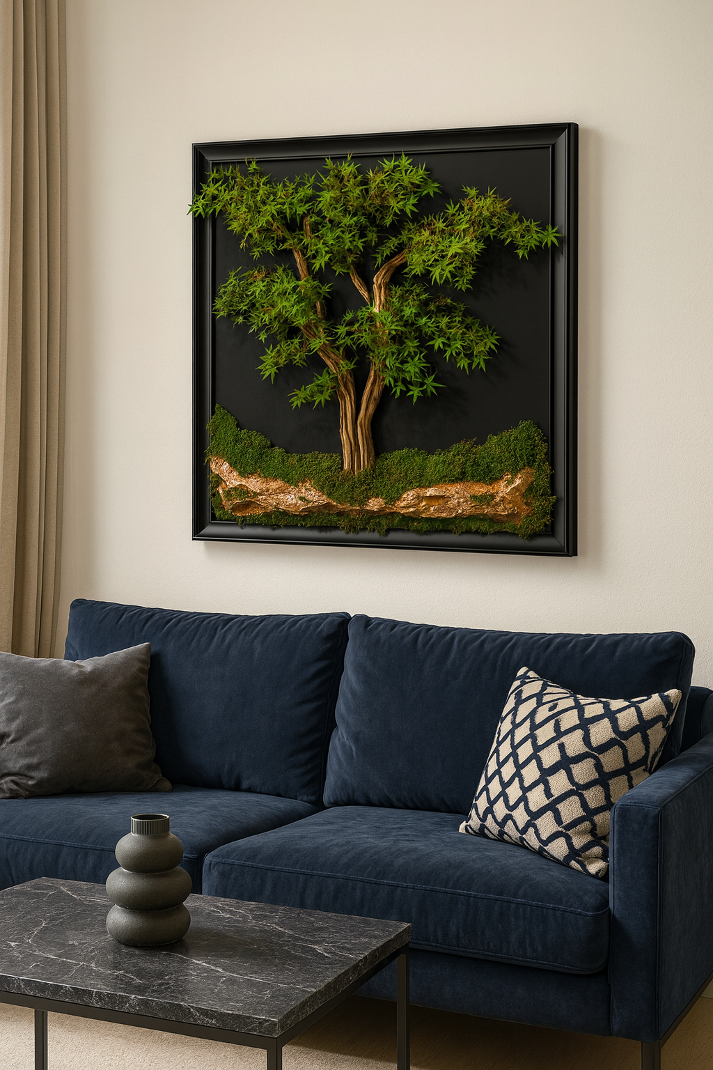 Doğal Ağaç Gövdeli Yapay Bonsai Tablo Kare 90 X 90 cm TB-1122