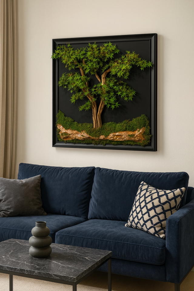 Doğal Ağaç Gövdeli Yapay Bonsai Tablo Kare 90 X 90 cm TB-1122