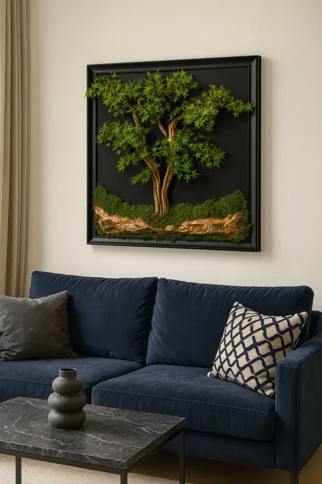 Doğal Ağaç Gövdeli Yapay Bonsai Tablo Kare 90 X 90 cm TB-1122