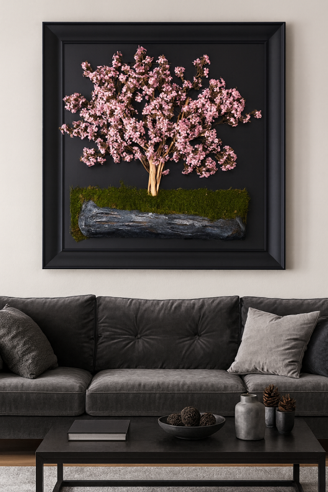Doğal Ağaç Gövdeli Yapay Bonsai Tablo Kare 90 X 90 cm TB-1180