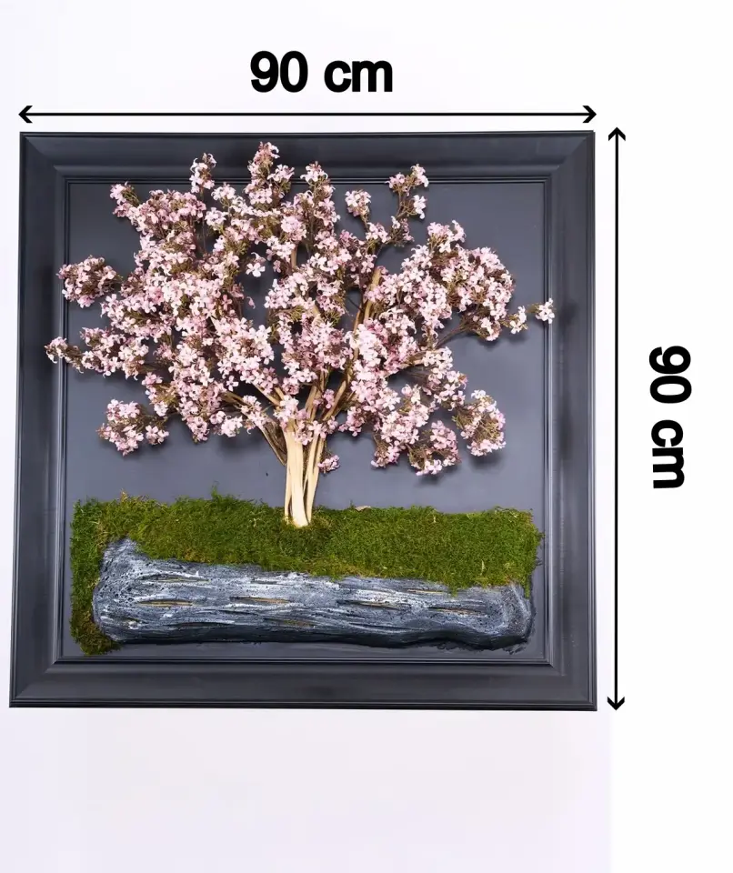 Doğal Ağaç Gövdeli Yapay Bonsai Tablo Kare 90 X 90 cm TB-1180