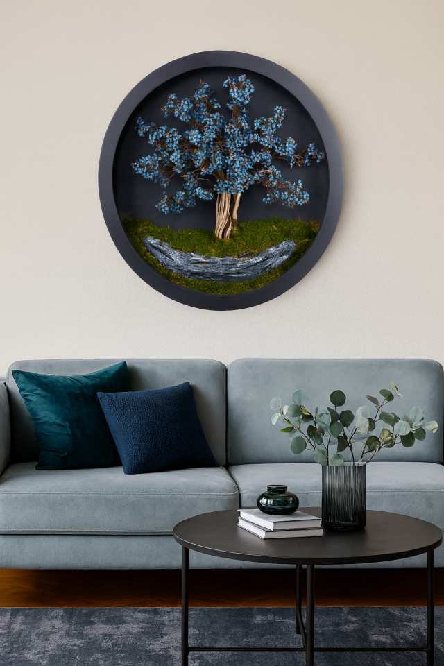 Doğal Ağaç Gövdeli Yapay Bonsai Tablo Daire 80 cm TB-1181