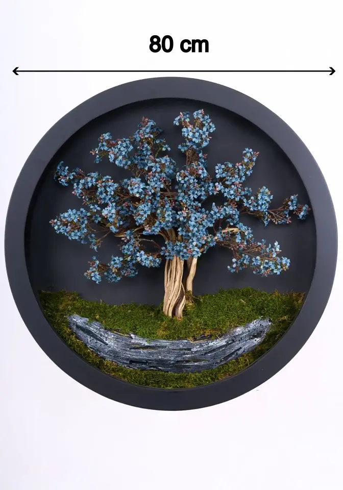 Doğal Ağaç Gövdeli Yapay Bonsai Tablo Daire 80 cm TB-1181