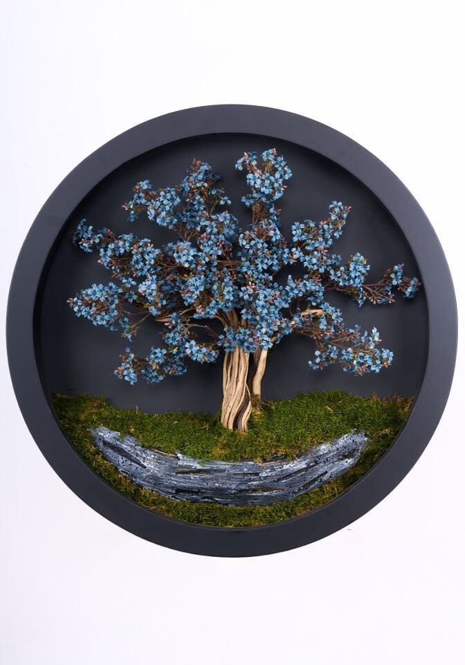 Doğal Ağaç Gövdeli Yapay Bonsai Tablo Daire 80 cm TB-1181