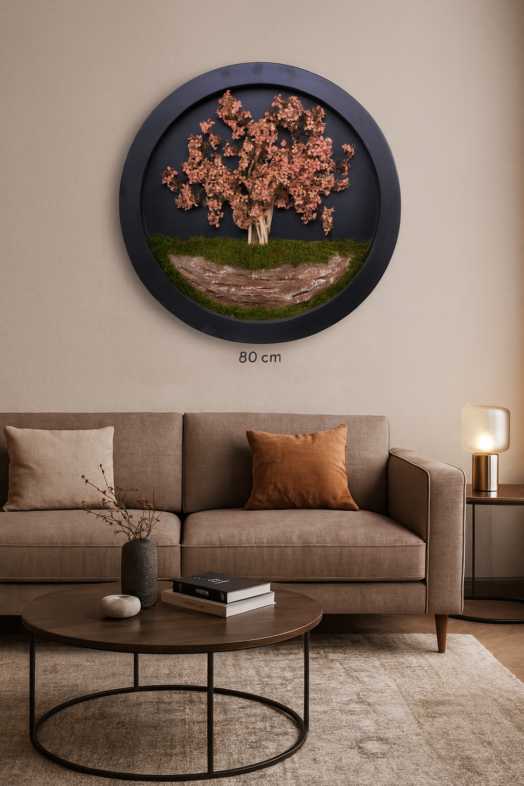 Doğal Ağaç Gövdeli Yapay Bonsai Tablo Daire 80 cm TB-1182