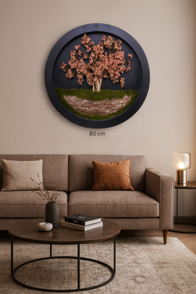 Doğal Ağaç Gövdeli Yapay Bonsai Tablo Daire 80 cm TB-1182