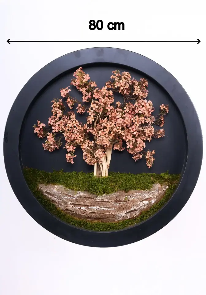 Doğal Ağaç Gövdeli Yapay Bonsai Tablo Daire 80 cm TB-1182