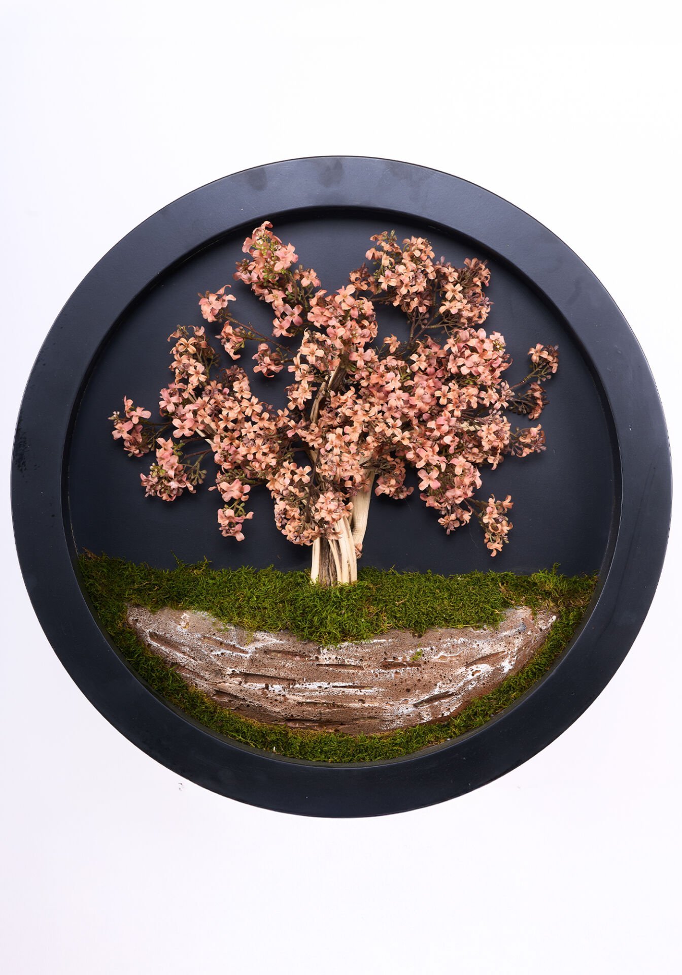 Doğal Ağaç Gövdeli Yapay Bonsai Tablo Daire 80 cm TB-1182