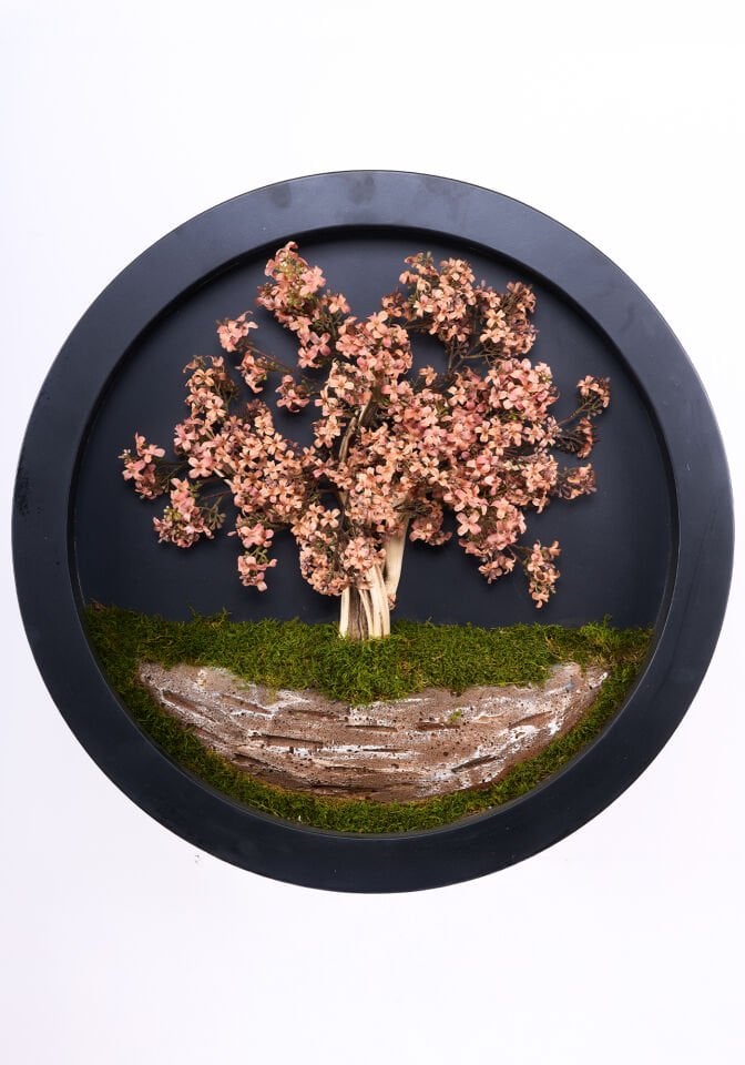 Doğal Ağaç Gövdeli Yapay Bonsai Tablo Daire 80 cm TB-1182