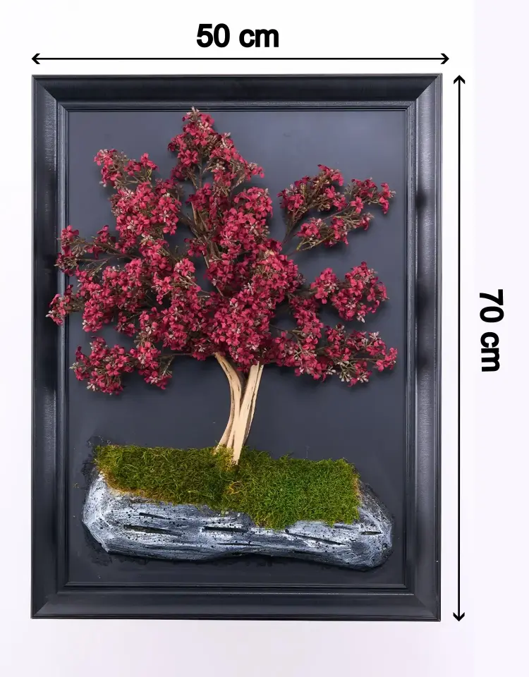 Doğal Ağaç Gövdeli Yapay Bonsai Tablo Dikdörtgen 50 X 70 cm TB-1183