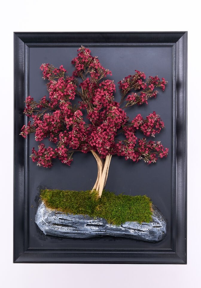 Doğal Ağaç Gövdeli Yapay Bonsai Tablo Dikdörtgen 50 X 70 cm TB-1183