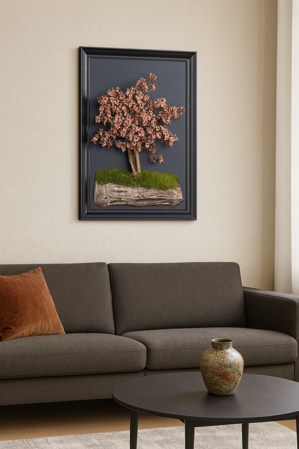 Doğal Ağaç Gövdeli Yapay Bonsai Tablo Dikdörtgen 50 X 70 cm TB-1184