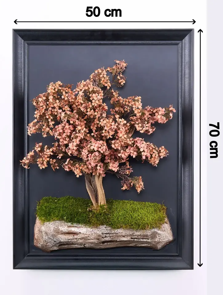Doğal Ağaç Gövdeli Yapay Bonsai Tablo Dikdörtgen 50 X 70 cm TB-1184