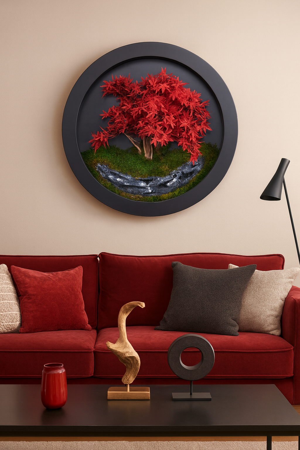 Doğal Ağaç Gövdeli Yapay Bonsai Tablo Daire 80 cm TB-1203