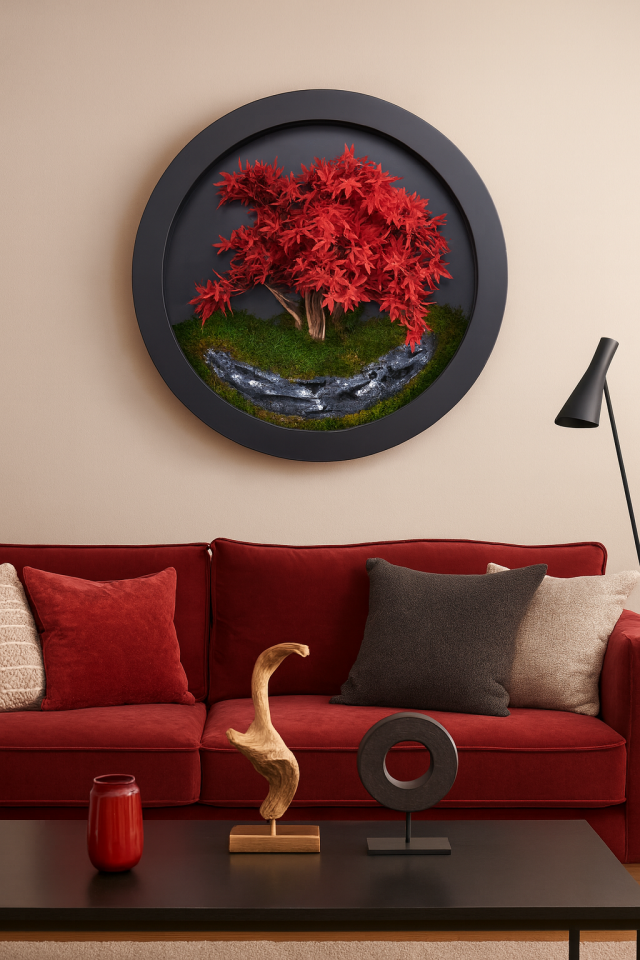 Doğal Ağaç Gövdeli Yapay Bonsai Tablo Daire 80 cm TB-1203