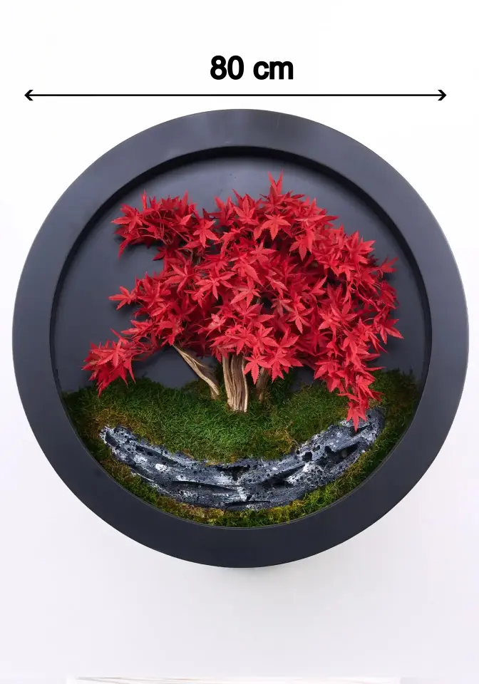 Doğal Ağaç Gövdeli Yapay Bonsai Tablo Daire 80 cm TB-1203