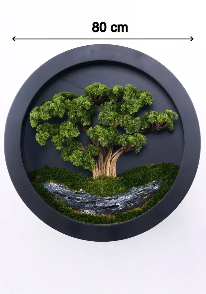 Doğal Ağaç Gövdeli Yapay Bonsai Tablo Daire 80 cm TB-1204
