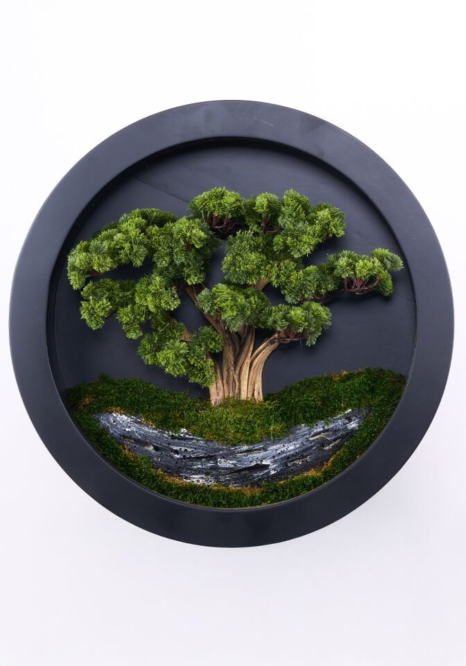 Doğal Ağaç Gövdeli Yapay Bonsai Tablo Daire 80 cm TB-1204