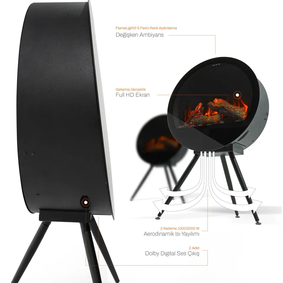 Elektrikli Portatif Taşınabilir Şömine Flameline Kona 60 cm