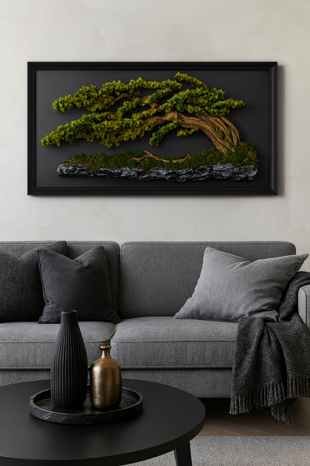 Doğal Ağaç Gövdeli Yapay Bonsai Tablo Dikdörtgen 130 X 60 cm TB-1234