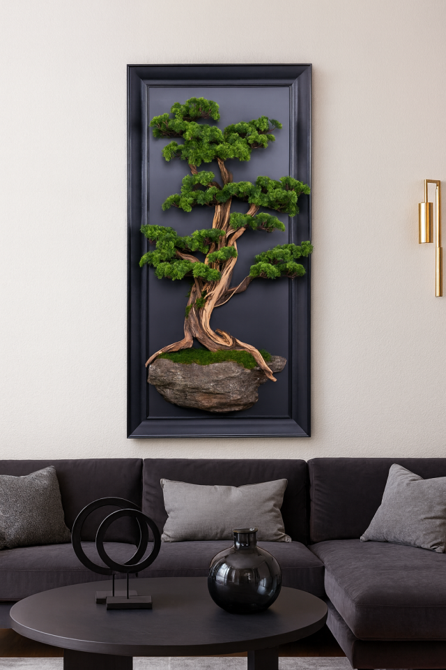 Doğal Ağaç Gövdeli Yapay Bonsai Tablo Dikdörtgen 60 X 130 cm TB-1239