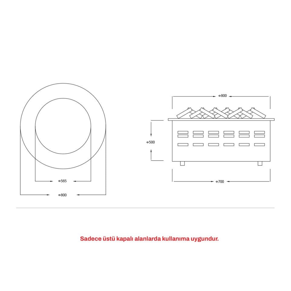 3D Elektrikli Şömine Flameline Vasko Serisi-V55 55cm