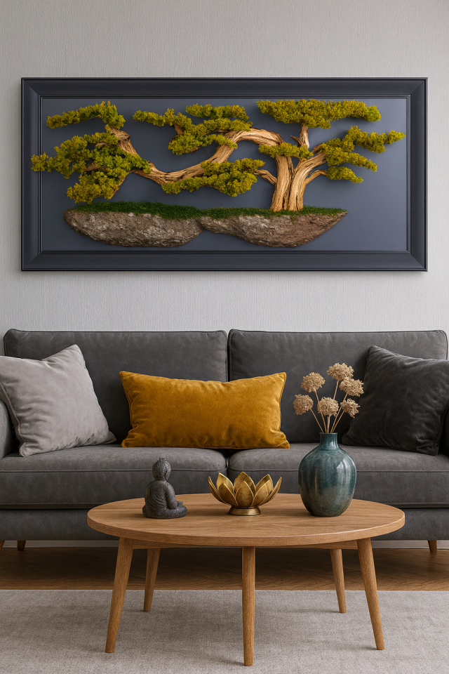 Doğal Ağaç Gövdeli Yapay Bonsai Tablo Dikdörtgen 130 X 60 cm TB-1240