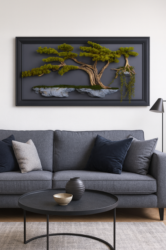 Doğal Ağaç Gövdeli Yapay Bonsai Tablo Dikdörtgen 130 X 60 cm TB-1244