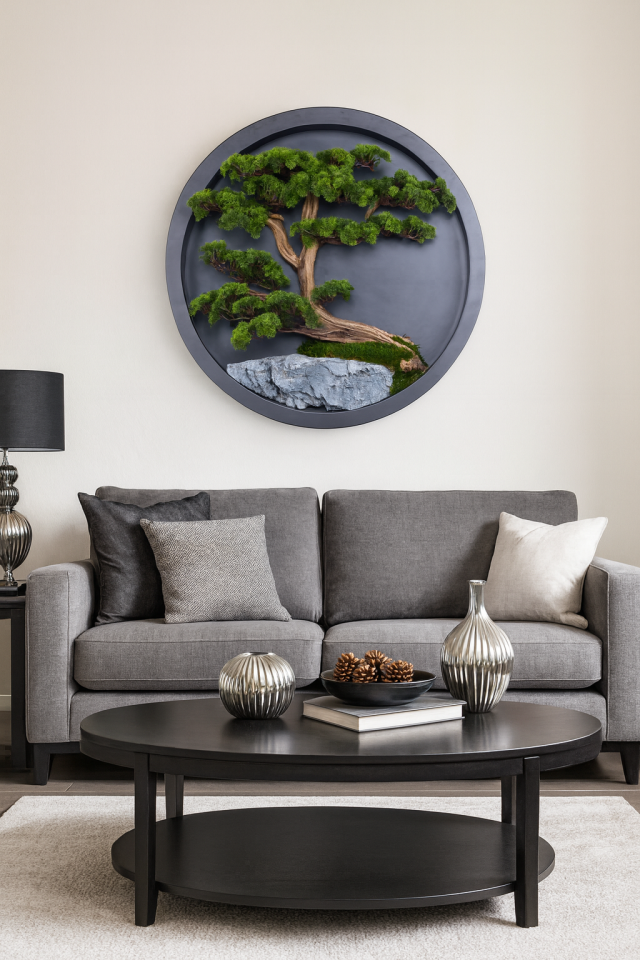 Doğal Ağaç Gövdeli Yapay Bonsai Tablo Daire 90 cm TB-1248